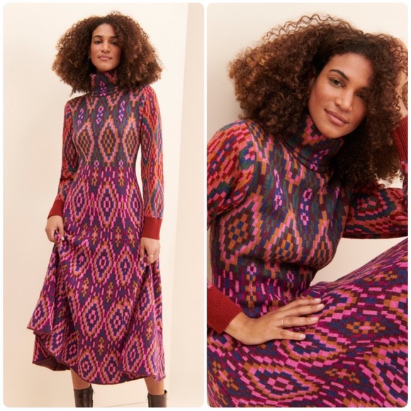 Farm Rio Tapestry Scarf Sweater Maxi Dress Knit Pink Multi Small NWT - Picture 11 of 14